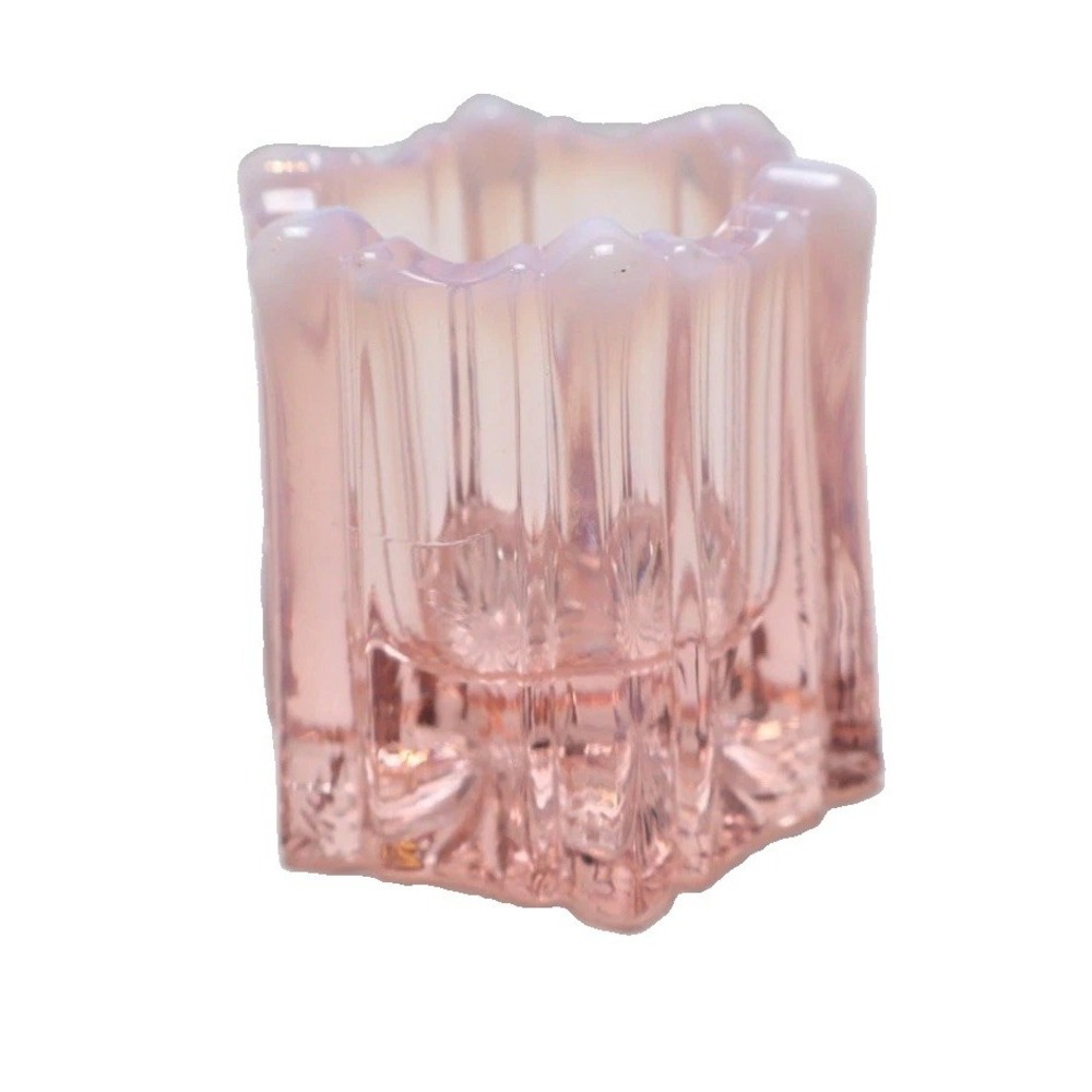 Vintage Fenton Pink Opalescent Scallop Edge Vulcan Glass Toothpick Holder Decor
